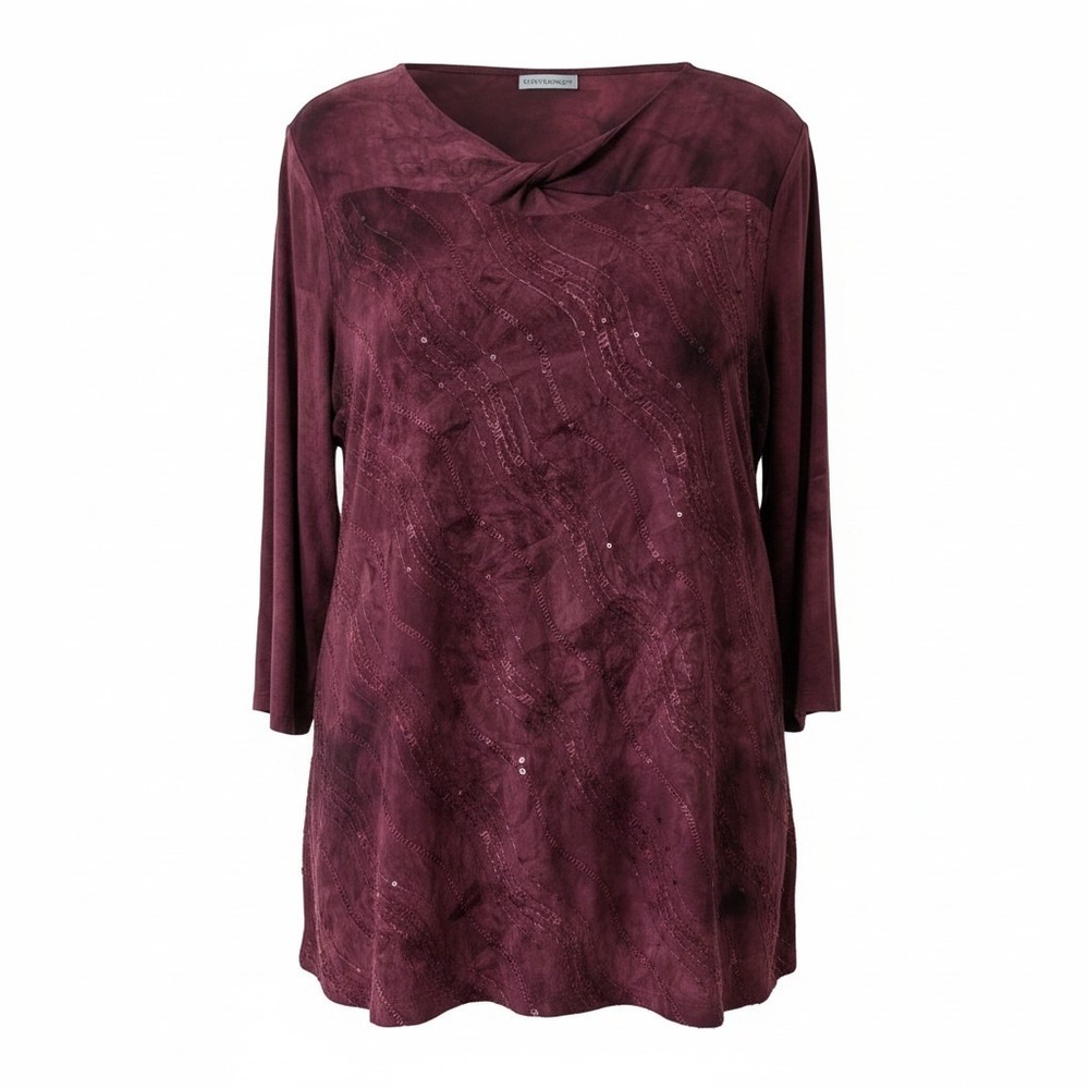 Catherines Womens Burgundy Sequin Embroidered Twist Neck Top Size 3X Wimsygoth
